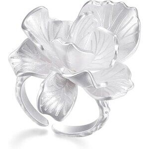 Lunar Bloom 18K Plated Red Flower Open Ring